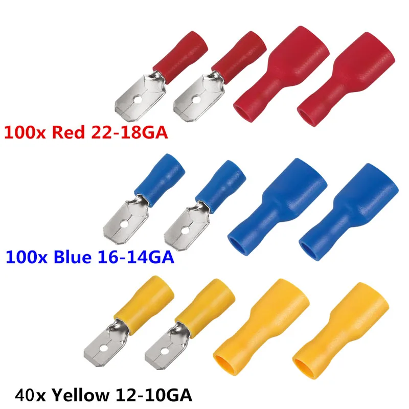 240 шт./лот, ОБЖИМНАЯ Изолированная клемма, набор лопаток, красный, синий, желтый