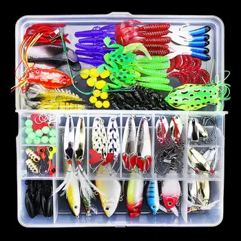 

141pcs/lot Mixed Hard Lures Soft Baits Minnow Crank Popper VIB Sequins Wobbler Frog Lure Fishing Lures Kit with Box