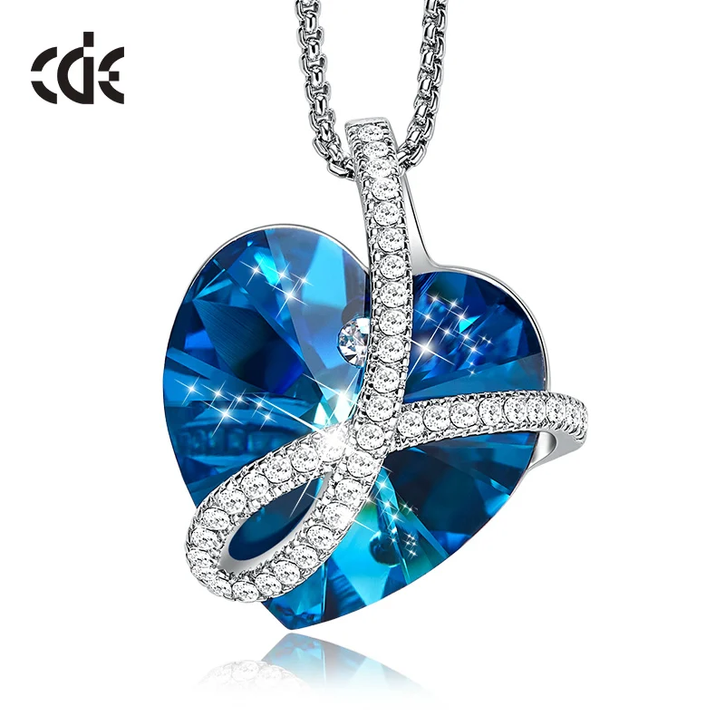 CDE LOVE YOU FOREVER, Кристальное ожерелье, подвеска в виде сердца, украшенная кристаллами Swarovski, женский подарок, серебряная цепочка, ожерелье - Цвет камня: Blue