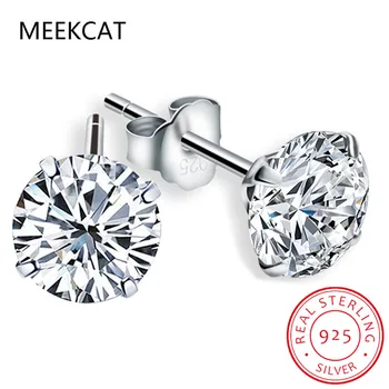 

MEEKCAT Crystal From Fashion Genuine 925 Sterling Silver 3/4/5/6/7/8MM Stud Earrings For Women Wedding Fine Jewelry Gift