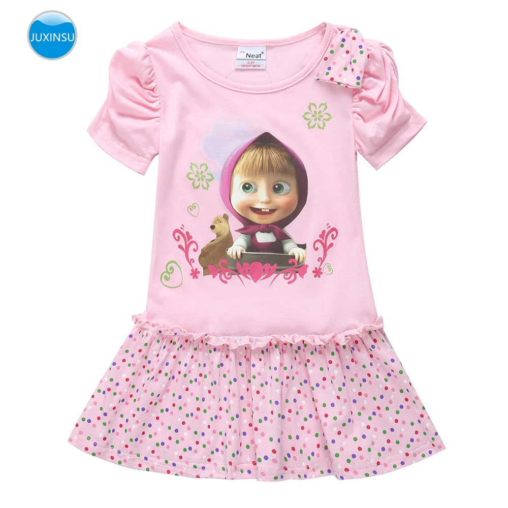 

JUXINSU Summer Girls Dresses Martha 3D Cartoon Print Girl Short Sleeve Wavelet Point Dress for 1-7 Years
