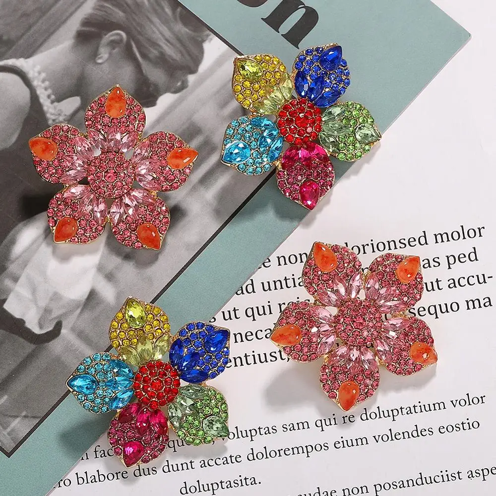 Best lady New Colorful Glass Stud Earrings for Women Wedding Statement Jewelry Wholesale Bohemian Party Gifts Flowers Earring