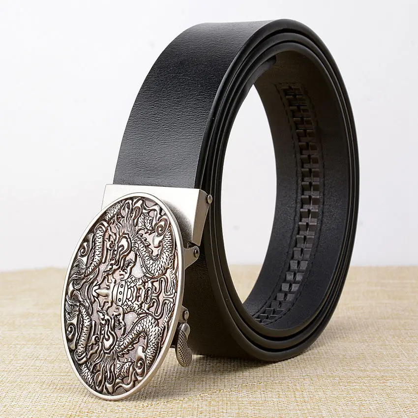 black sliver buckle Прямые поставки от производителя, фирменный дизайнерский ремень с драконом, высокое качество, мужские ремни из натуральной кожи, мужской ремень с автоматической пряжкой в стиле ретро для мужчин - Цвет: black sliver buckle