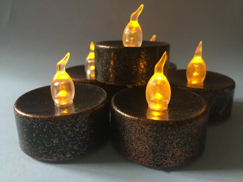 

36pcs Battery Operated Flameless Led Candle Flickering Xmas Christmas Halloween Wedding table Decor Votive Brown Tea light-Amber