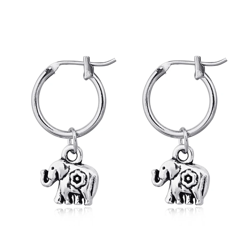 1pair European Retro Small Elephant Pendant Hoop Earrings Women Antique Color Circle Earring Funny Jewelry E555 | Украшения и