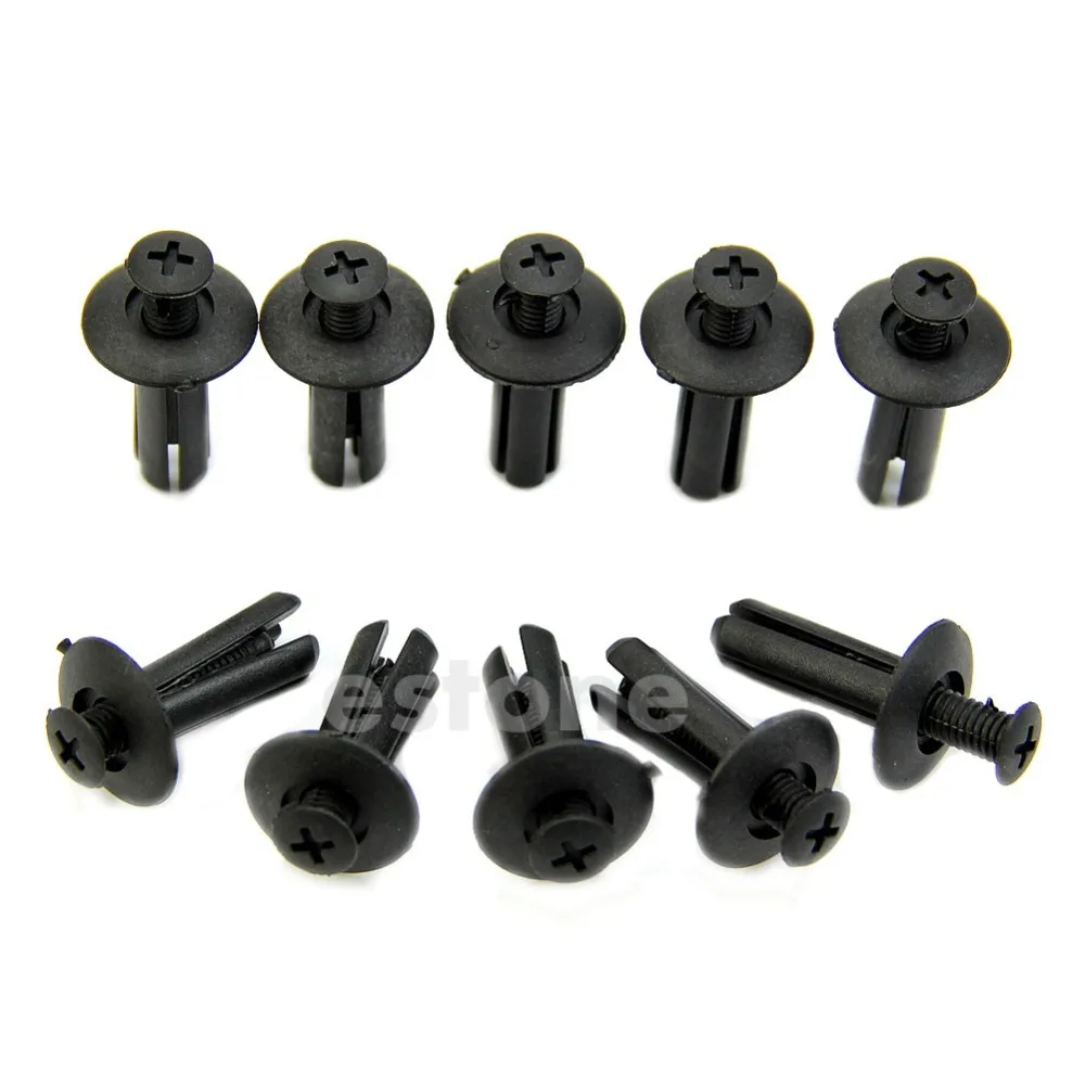 10pcs Door Trim Panel Fastener Rivet Clips Push-in Type 10mm Hole Plastic Black