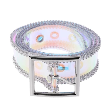 

Silver Square Buckle Elastic Rhinestone Waist Belt Women Transparent Corset New