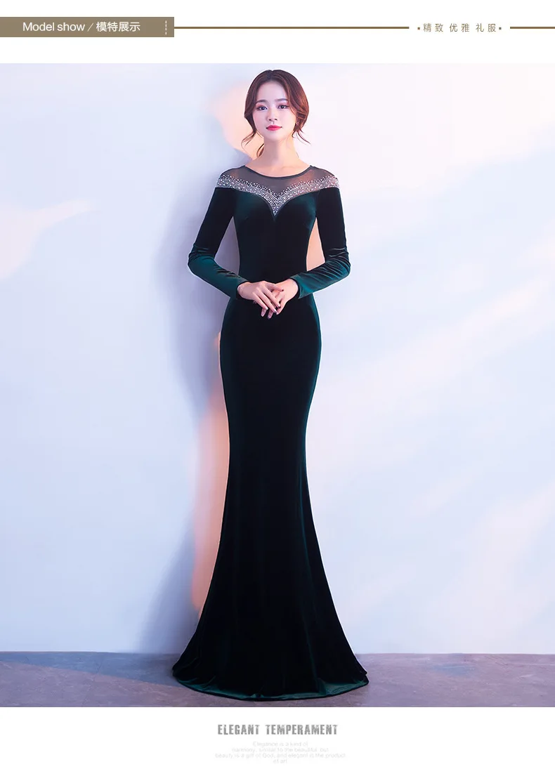 Vestido Longo Plus Size Hot Sale Full Mesh Dress 2018  Velvet Party Autumn Long Sleeve Company Annual Meeting Host Fish Tail (25)