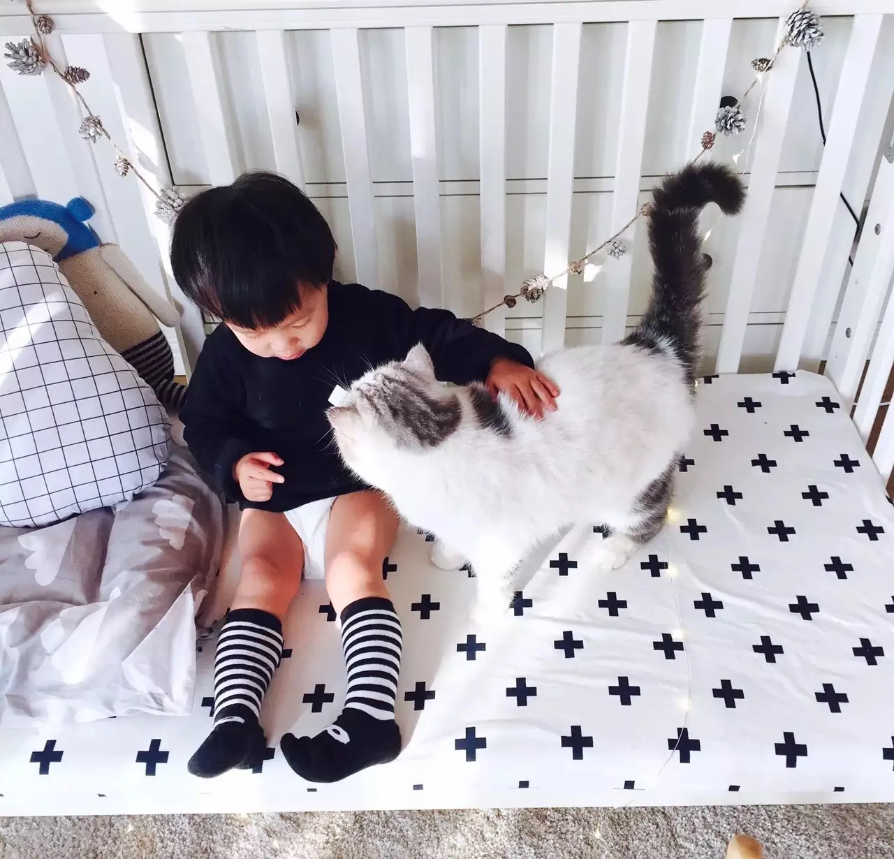 

large size black white pattern Mattress cover color cotton baby bed fitted sheet for baby girls boys crib bedding set 140x70cm