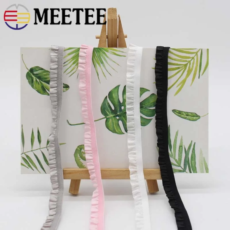 

Meetee 20meters 10mm Pleated Stretch Lace Trims Ribbons Ruffled Elastic Band Baby Hairband Belt Shoes Decorative Tapes DIY Craft