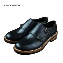MALONEDA Bespoke Handmade Rodada Toe Monge Tira Sapatos Casuais 100% Couro Genuíno Feito com a Goodyear Welted
