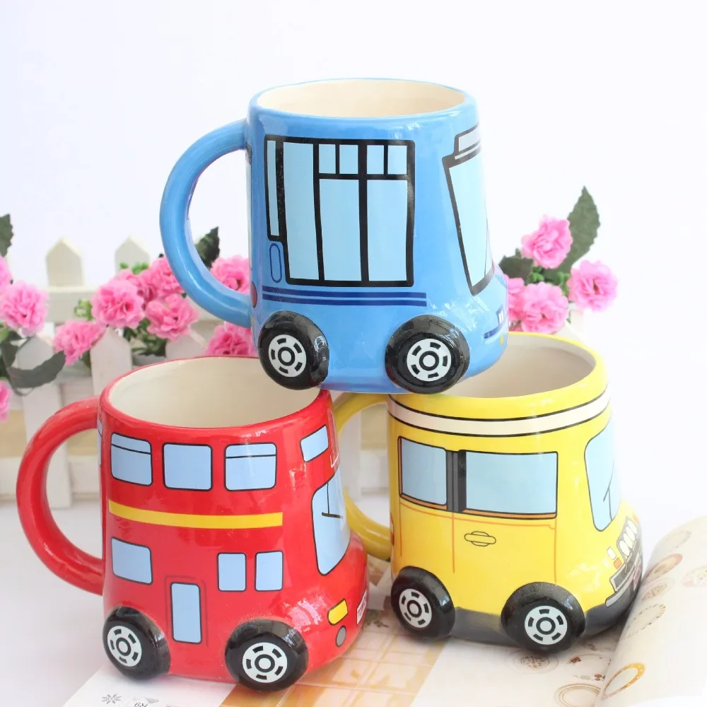 

1pc Cartoon Double Bus Mugs Hand Painting Retro Ceramic Cup Coffee Milk Tea Mug Drinkware Novetly Couple Gifts Mugs