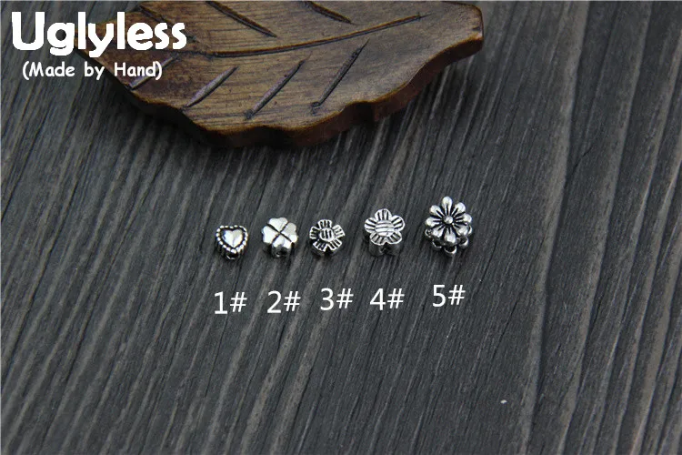 Uglyless реальный S 925 пробы серебряные цветы фурнитура для бусин ювелирные изделия DIY ручной работы в форме сердца бусинки в форме космических кораблей Винтаж выводы
