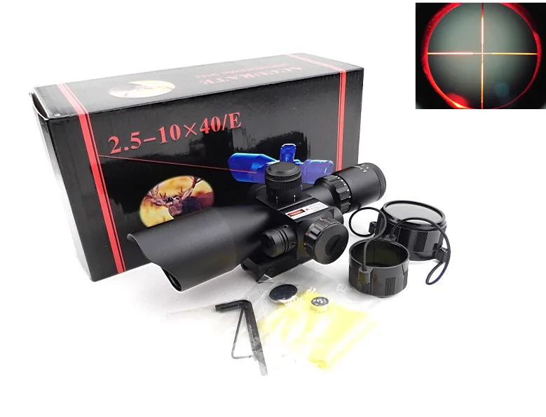 

Tactical 2.5-10X40 Mil Dot Reticle Red Laser Sight Military Optical Sniper Scope Airsoft Aiming Finder Adapter Telescopic Sight
