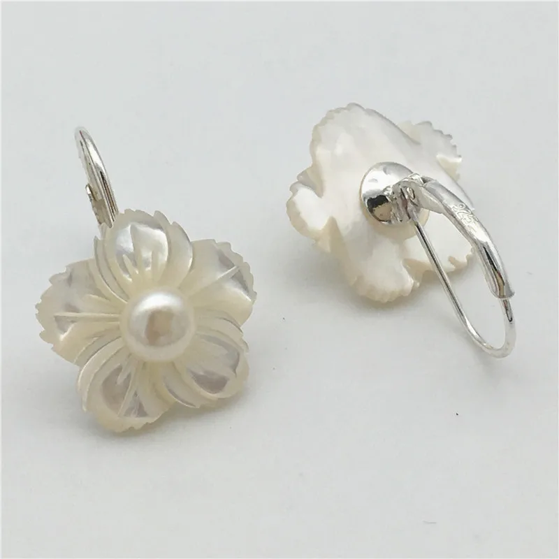 

new hand carved real white shell 925 sterling silver Geniune pearl flower woman gift fashion Jewelry drop earring ESS2018001