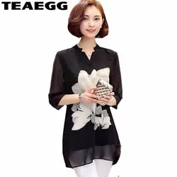 TEAEGG свободные Blusas Femininas 2019 женские принты с цветами Топы корректирующие и блузки для малышек черный шифоновая блузка для женщин рубашка