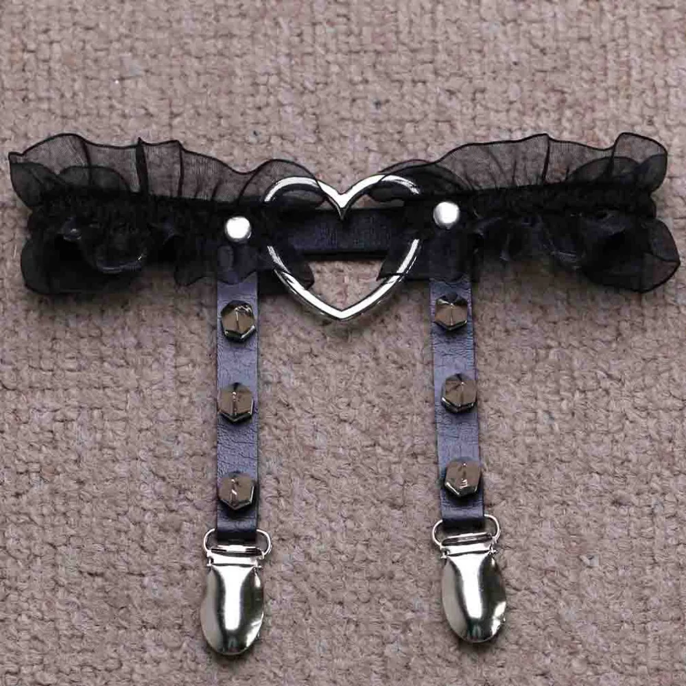 Сексуальные кружевные эластичные дизайнерские кожаные ремни на бедро, цветочные Подвязки для ног в стиле панк-рок с большим сердцем