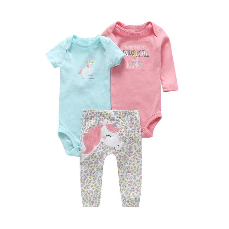 Baby Girl Clothes Cartoon Unicorn Romper+Long Sleeve Bodysuit+Pants 2021 Newborn Boy Infant Clothing New Born Babies Summer Set stylish baby clothing set