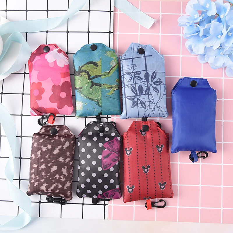 Shopping Bag Fashion Foldable Handy  Reusable Tote Pouch Recycle Polyester Storage Pouch Handbags Random Color