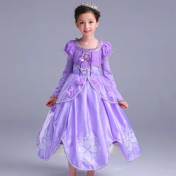 

Princess Sofia Dress Girl Sofia Princess Purple long Dress Big Petals Sophia Princess Dress Cotton Kids Cartoon Party Dresses