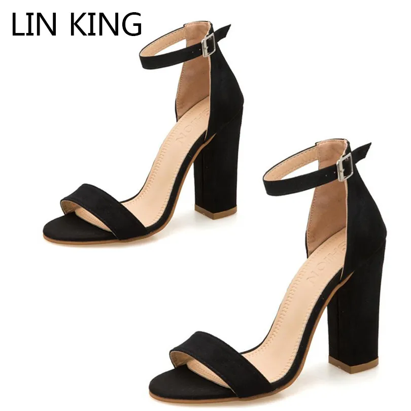 

LIN KING Rome Thick Sole Women Sandals Buckle High Heel Gladiator Shoes Fashion Square Heel Open Toe Summer Party Dress Shoes