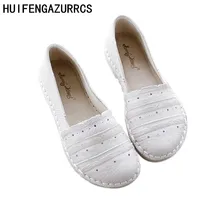 HUIFENGAZURRCS/Новые весенние туфли из натуральной кожи с круглым носком; очень мягкие низкие Туфли для отдыха; Весенняя новая кожаная обувь