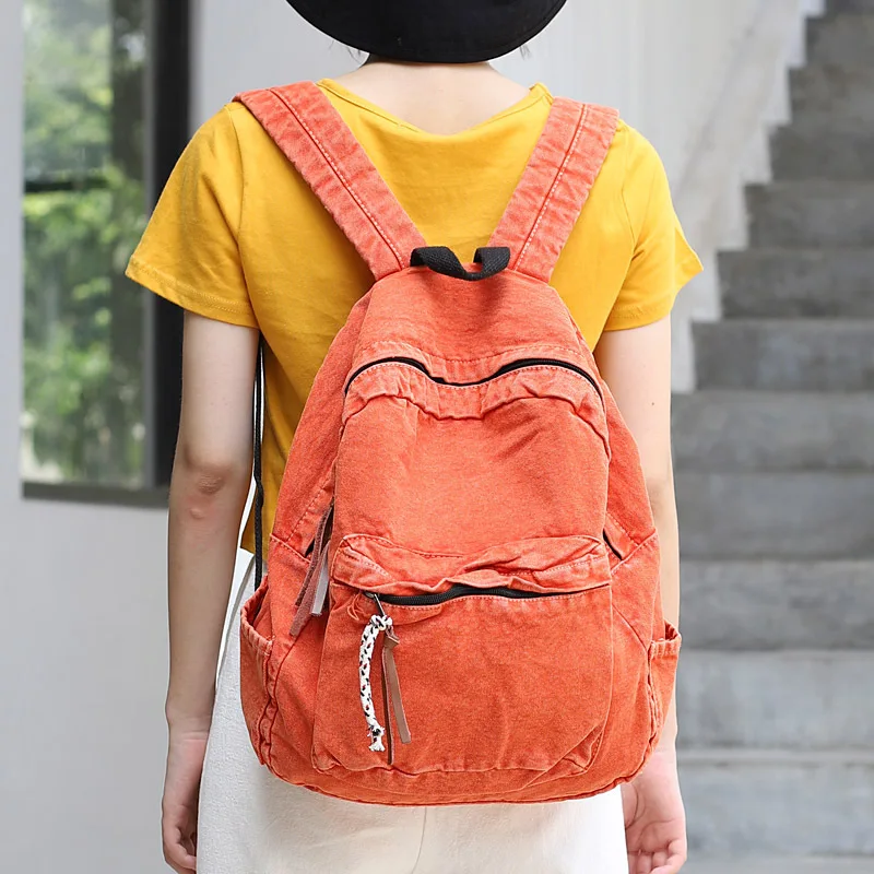 

Preppy Style Cotton Backpack Women Casual Candy Color Daily Daypack Unisex Fabric Leisure Soft Simple Design School Book Bag
