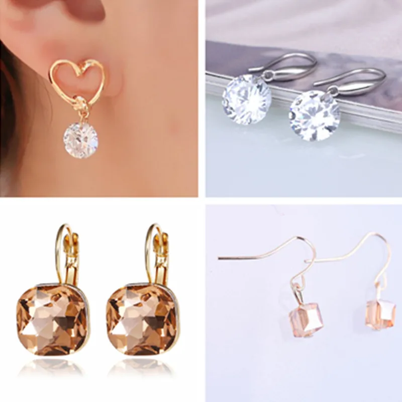 

Crystal stud earrings for women Zircon Sliver Gold color wedding fashion Jewelry Geometric Create Earrings female Brinco gift A3