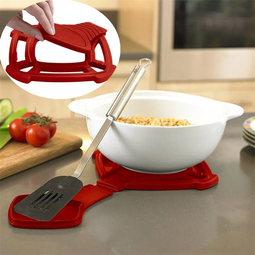 

New 1cp High Quality Collapsible Silicone Insulation Hot Pad With Spoon Rest Silicone Trivet Hot Pad Cutlery mat