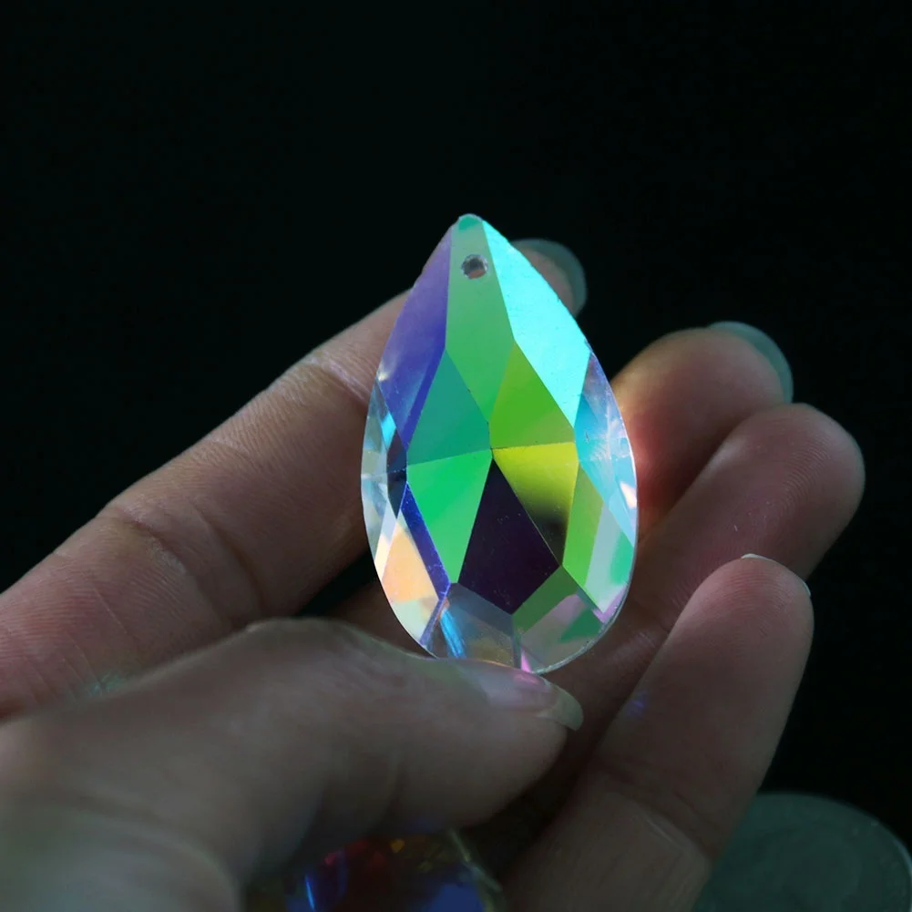 

5Pc Aurora 38MM Iridescent Faceted Teardrop CRYSTAL CHANDELIER PRISM Hanging Drop Suncatcher Fire Polished AB Charn Spacer DIY