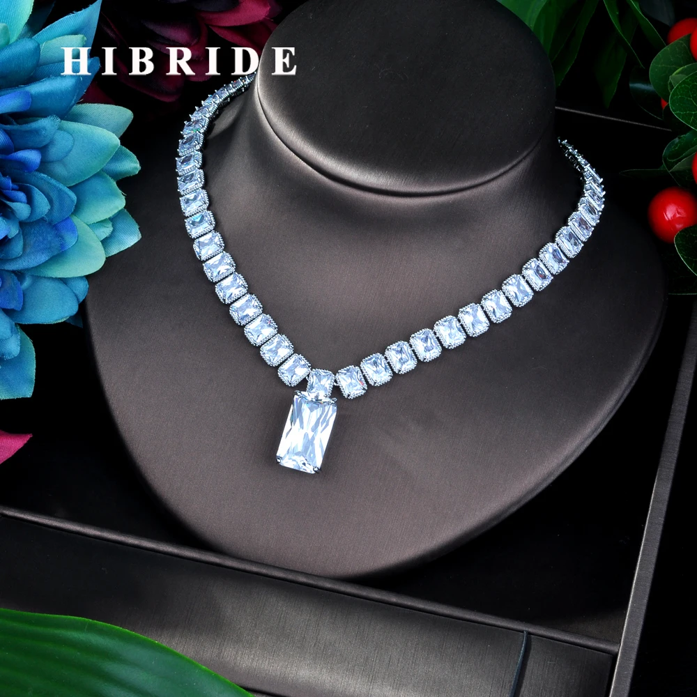 

HIBRIDE Luxury AAA Cubic Zirconia Necklace Rectangle Shape Full CZ Pendant Necklace for Women Dress Accessories Bijoux N-944