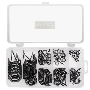 

LIXADA 75Pcs Fishing Rod Guide Tips Carbon Steel Frame with Ceramic Ring Rod Replacement Tip Eye Set
