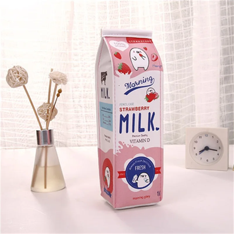 Чехол для карандашей из искусственной кожи с рисунком из мультфильма Morning Milk, органайзер для хранения канцелярских принадлежностей, сумка для школы и офиса Escolar - Цвет: Pink