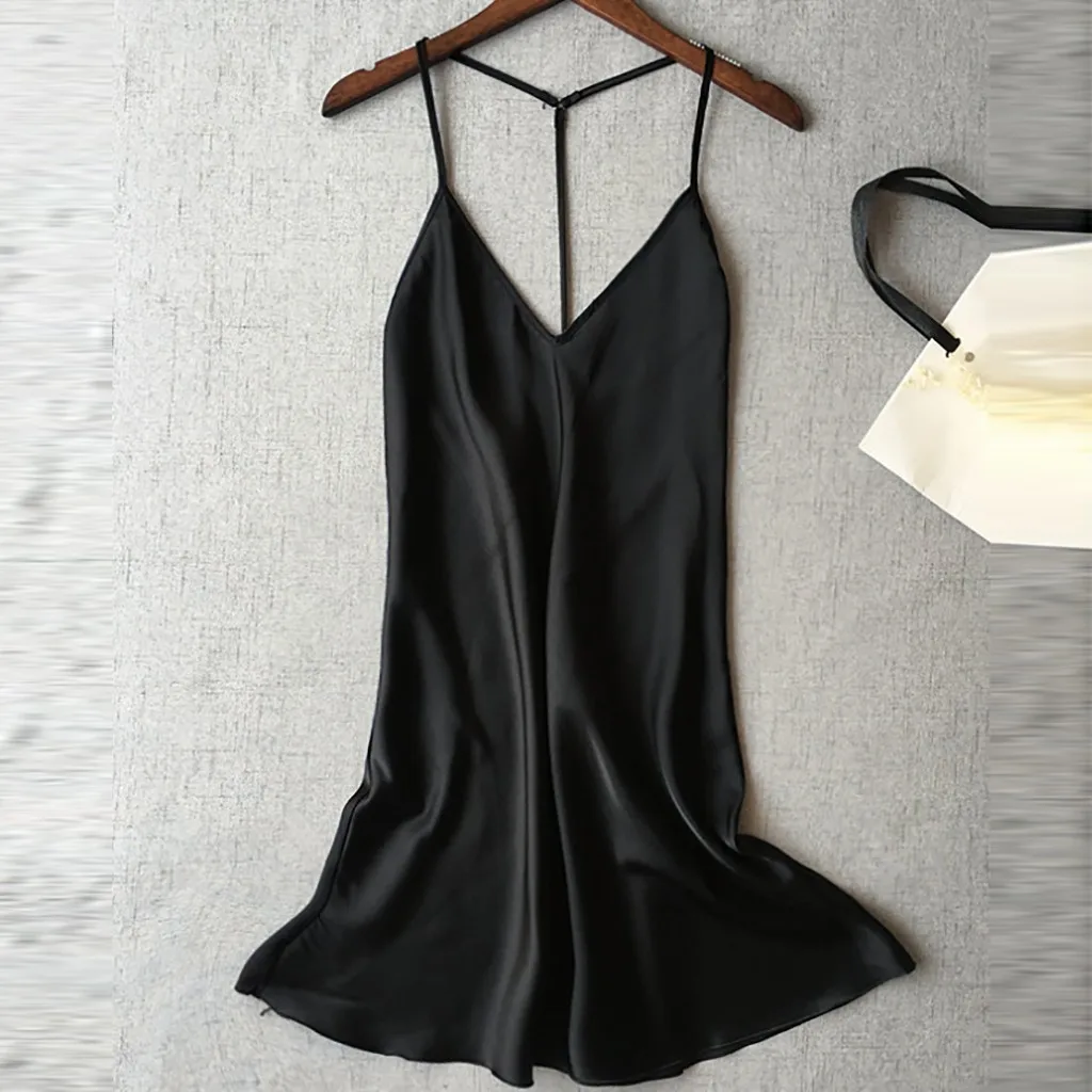 Ladies Sexy Silk Satin Night Dress Sleeveless Nighties V-neck Nightgown Summer Nightdress Lace Night Gown Sleepwear For Women#p3