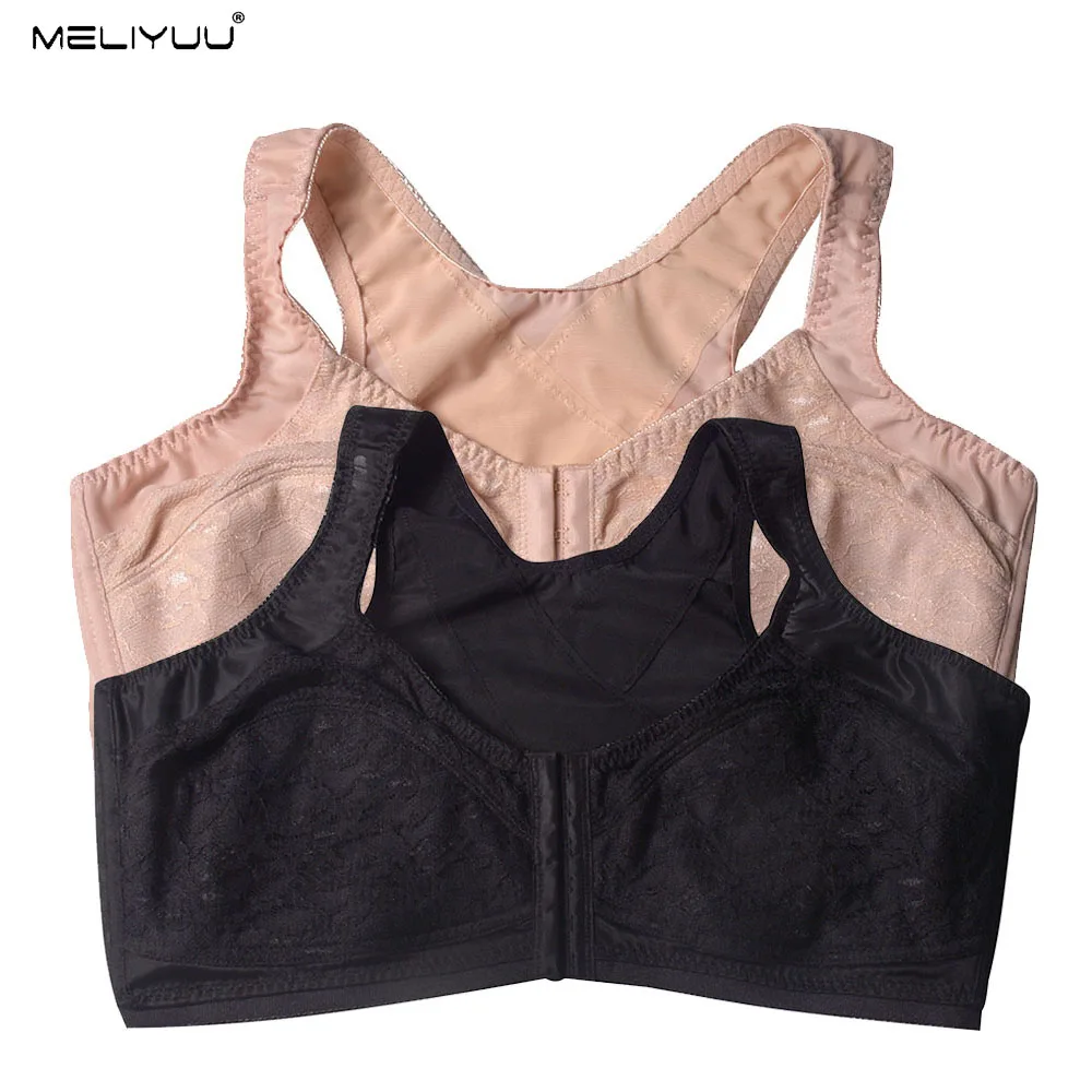 

Summer Lace Plus Size Bras For Women Comfortable Wireless Padded Bralette Sexy Minimizer Bra Front Closure Underwear Large Bosom