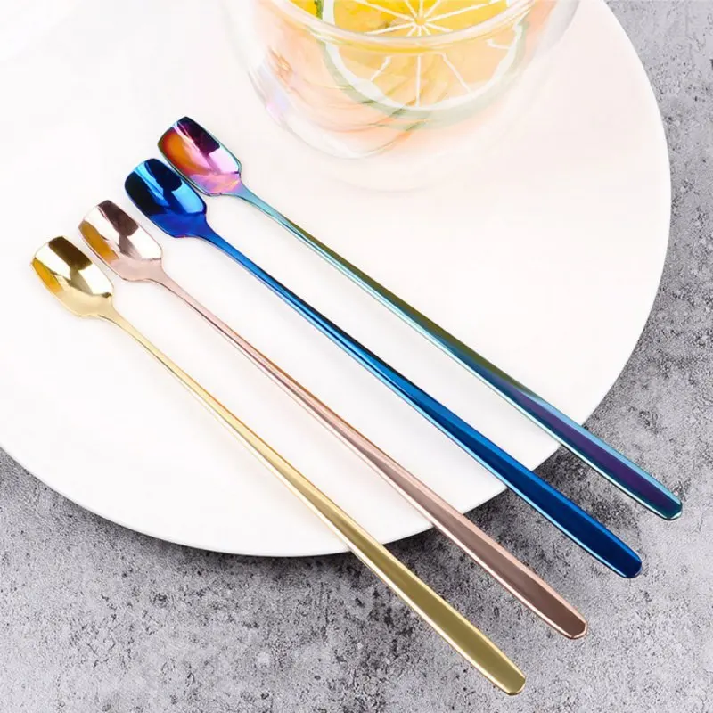 

1pc 17 * 1.5cm stainless steel Colorful Spoon Long Handle Spoons Coffee Drinking Tools Kitchen Gadgets Spoon Outdoor Tools
