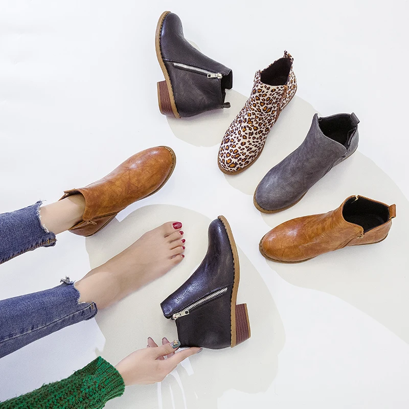 

Plus Size 35-43 Women Ankle Boots Casual Women's Side Zipper Boots Autumn Round Toe Low Heel Botines Mujer E903