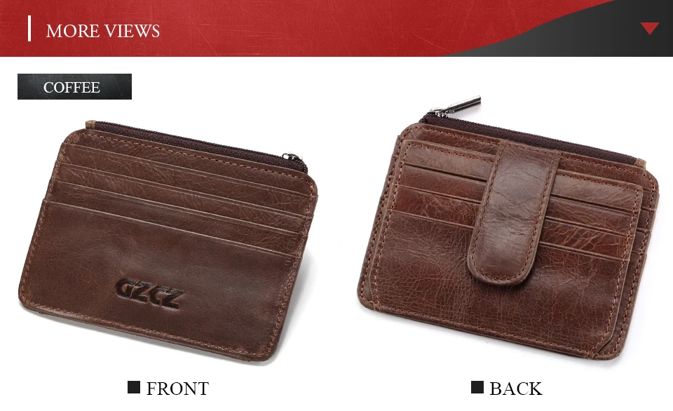 GZCZ мужской кошелек из натуральной кожи для кредитных карт на молнии Poucht винтажный пакет для карт гравировка карман для монет мини Vallet Portomonee