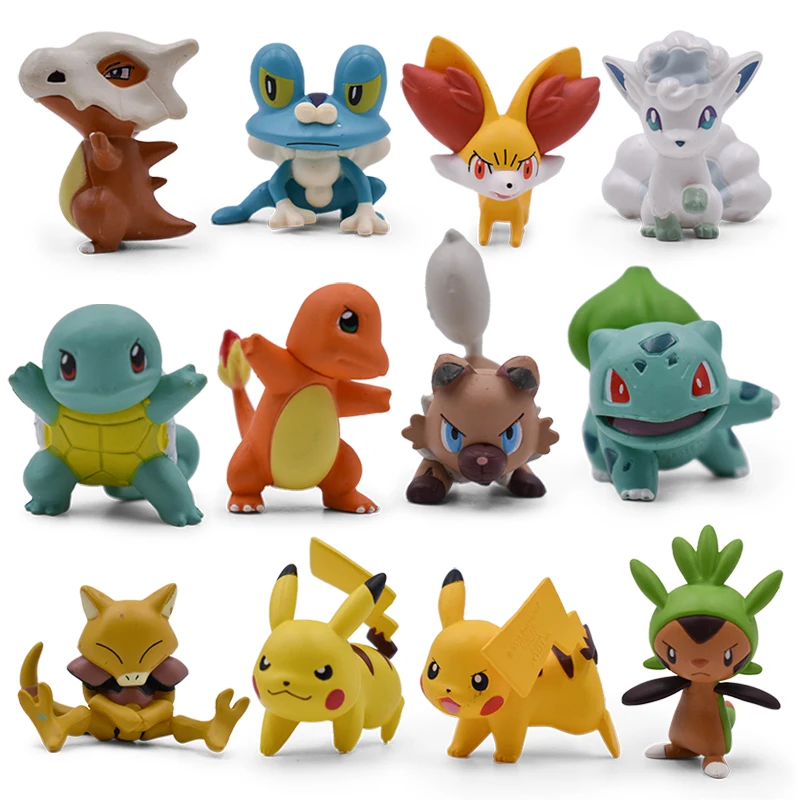 4CM Charmander Cubone Bulbasaur Alola Vulpix Fennekin Chespin Pikachu squirtle Froakie Rockruff Abra de acción Anime figuras de juguete