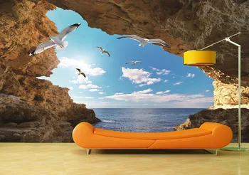 

Custom Wallpaper Murals Wall Seagull Cave Landscape Self Adhesive Vinyl Wall Sticker Poster Wall Paper Home Decor
