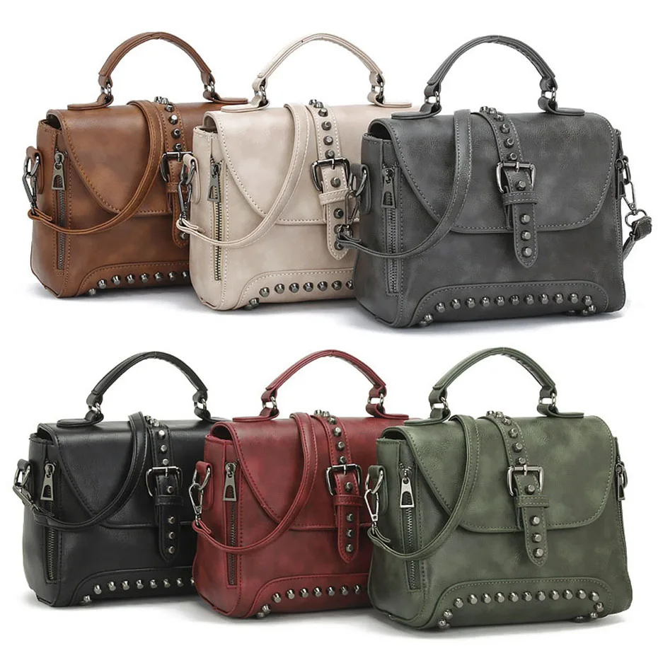 Женские сумки-мессенджеры, сумки через плечо, винтажные кожаные сумки, женские сумки от известного бренда, маленькая сумка на плечо с заклепками