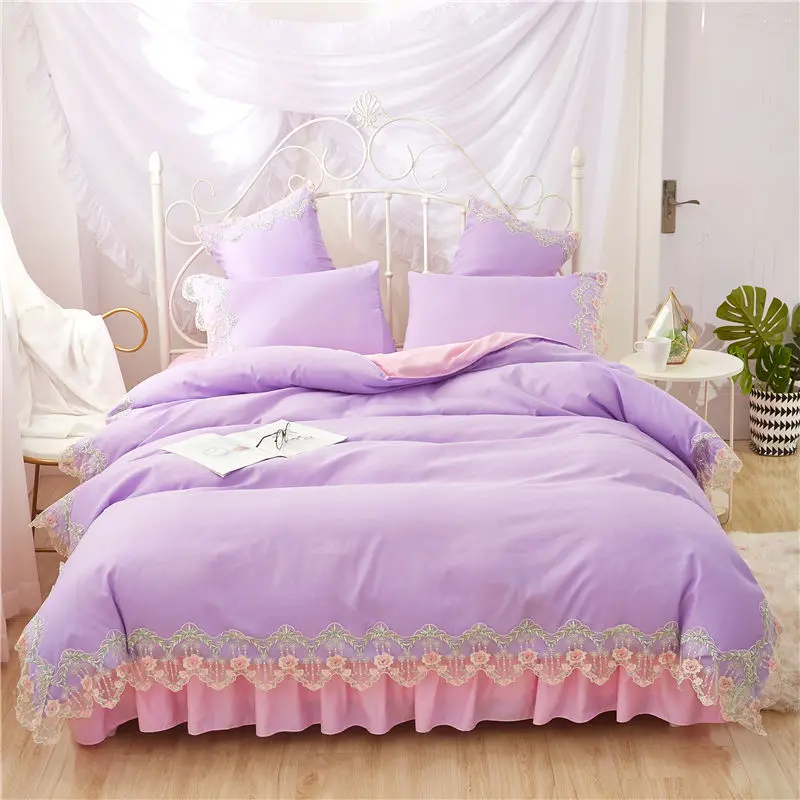 Purple Pink Lace Bedding Sets Full Queen King Duvet Cover Princess
