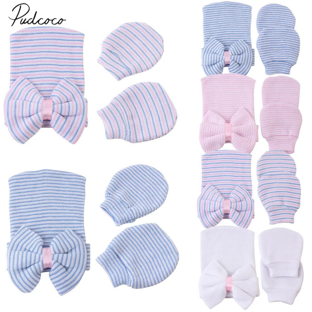 

2019 Baby Accessories 2pcs/Set Infant Kids Baby Girls Boys Hats Gloves Anti Scratch Face Hand Guards Protection Soft Mittens Hat