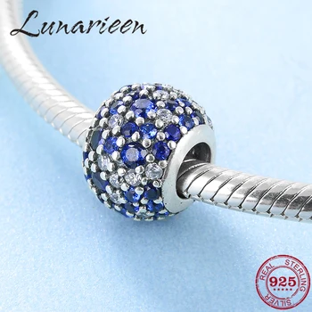 

925 sterling silver Exquisite Navy Blue Zircon Round DIY Accessories Beads Fit Original europeu Charm Bracelet Jewelry making