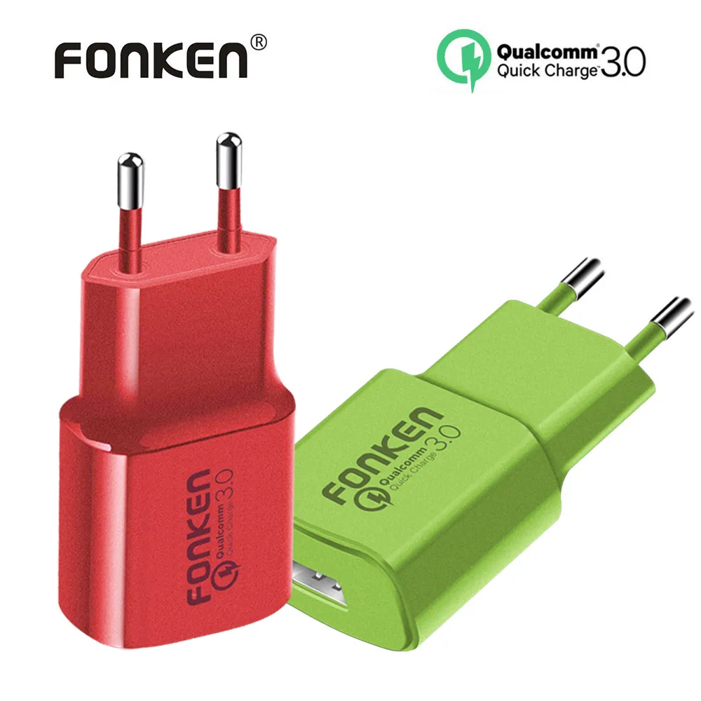 

FONKEN Colorful USB Charger Quick Charge 3.0 Fast Charger Max 18W QC3.0 QC2.0 Quick Charging Adapter for Mobile Phone Charger