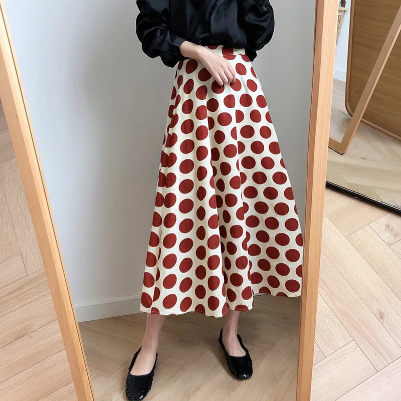 

Mooirue Spring 2019 Woman Polka Dot Maxi Skirt Harajuku High Waist Wave Long Overknee Lady Loose Elastic Women Jupe