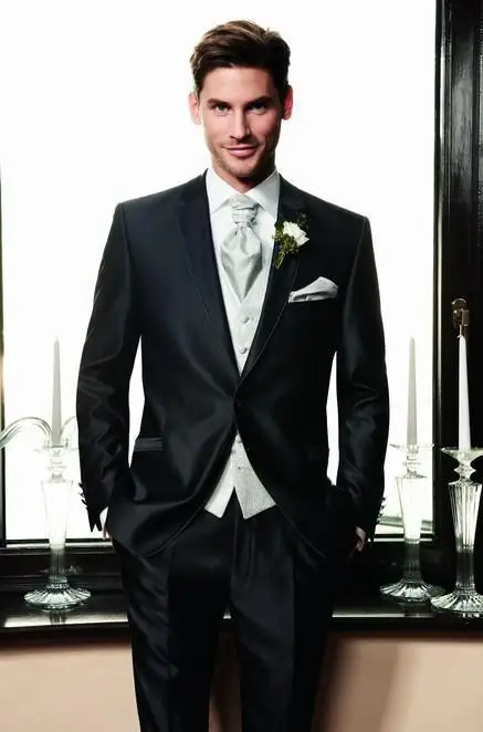 Черный Жених одежда смокинги Лучший мужской костюм свадебные костюмы жениха(куртка+ брюки+ жилет - Цвет: Черный