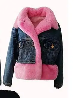 Горячая Распродажа, съемный Настоящий мех кролика, джинсовая парка, модная классная и Повседневная Уличная Женская куртка, зимняя модная короткая теплая куртка - Цвет: Розовый
