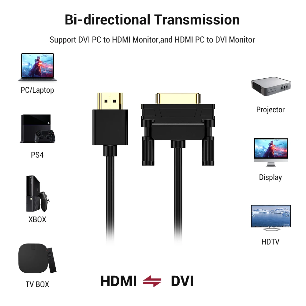 TOPK HDMI к DVI к HDMI DVI-D 24+ 1 Pin адаптер 4K двунаправленная передача DVI D Мужской к HDMI Мужской кабель для lcd DVD HDTV