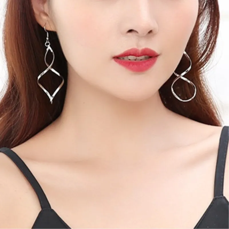 Fashion Simple Spiral Drop Earrings For Women Long Curved Wave Dangle Earrings Statement Wedding Party Jewelry Wholesale - Image 6